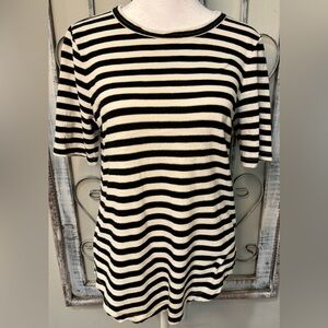 Banana Republic Black/Gold/White Striped Crew Neck 3/4 Sleeve Malibu Tee #1568